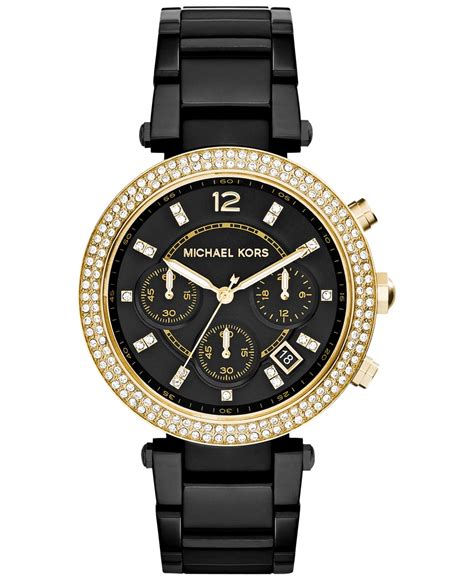 michael kors black leather ladies watch|macy's women's watches Michael Kors.